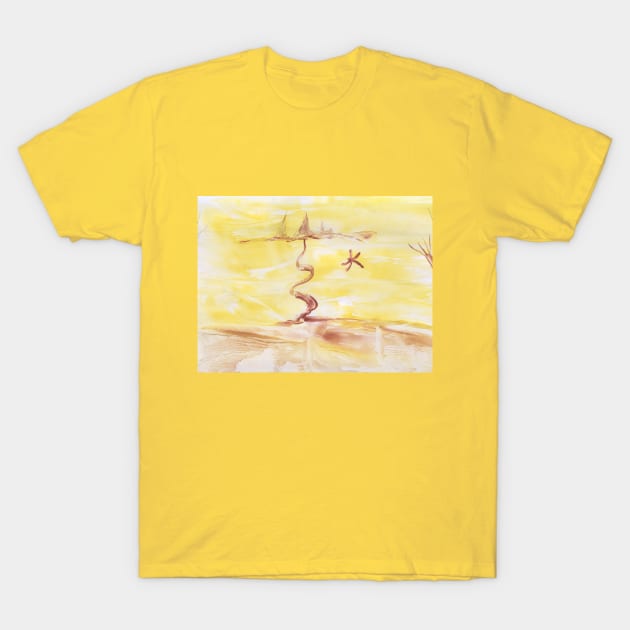 Landscape in yellow tones. Encaustic, art decoration, sketch. T-Shirt by grafinya